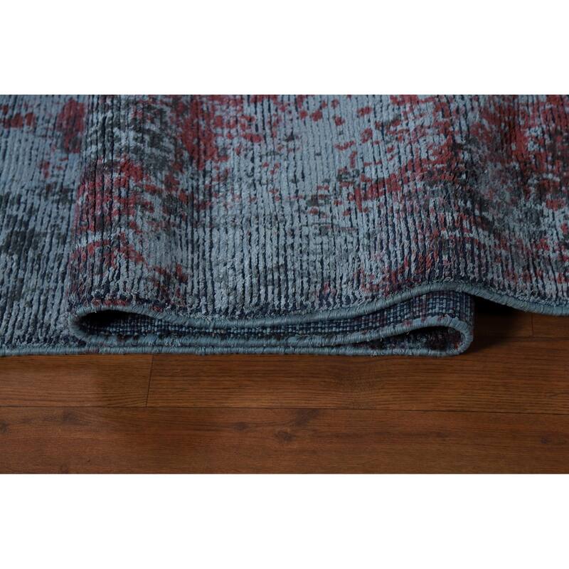 All-Over Blue Abstract Modern Area Rug Handmade Wool Carpet - 8'3" x 11'11"