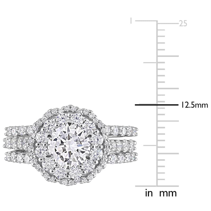 Miadora 2ct DEW Moissanite Double Halo Floral Bridal Ring Set in Sterling Silver
