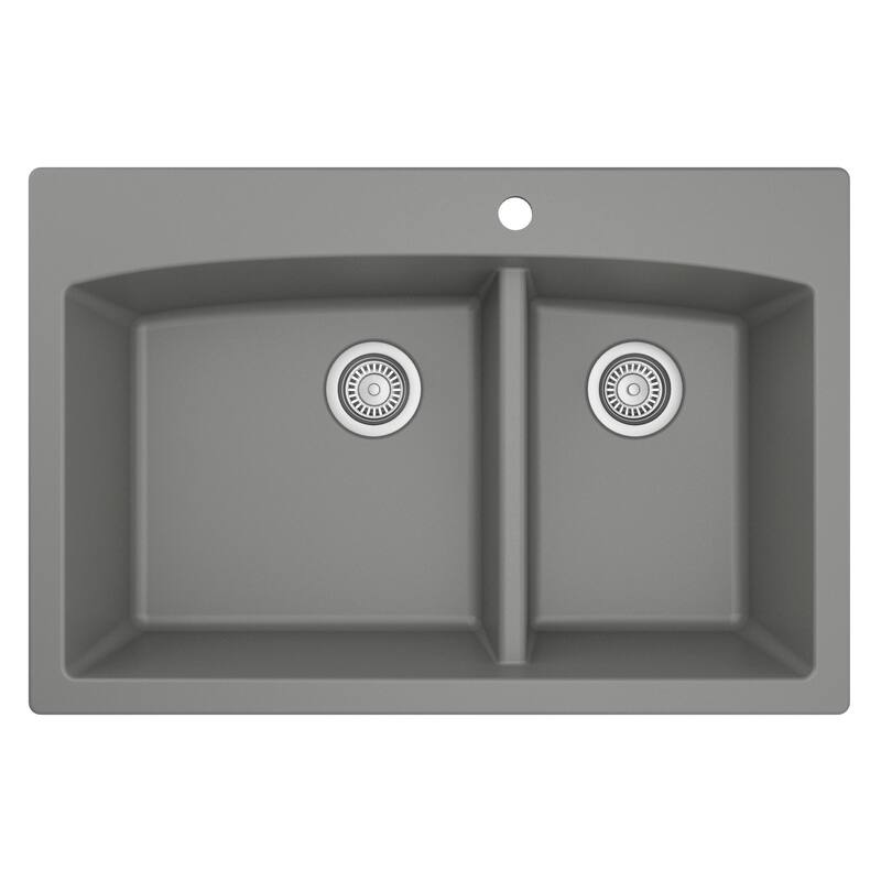 Karran Drop-In Quartz 33 in. 1-Hole 60/40 Double Bowl Kitchen Sink Kit