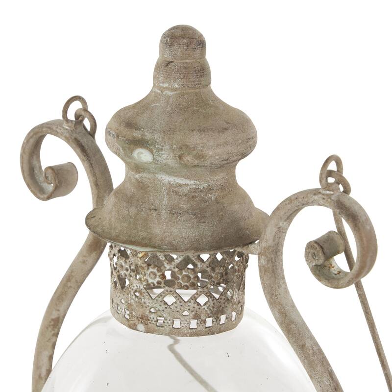 Bronze Metal Decorative Scroll Indoor Outdoor Candle Lantern with Arched Handle - 8"W x 9"L x 12"H