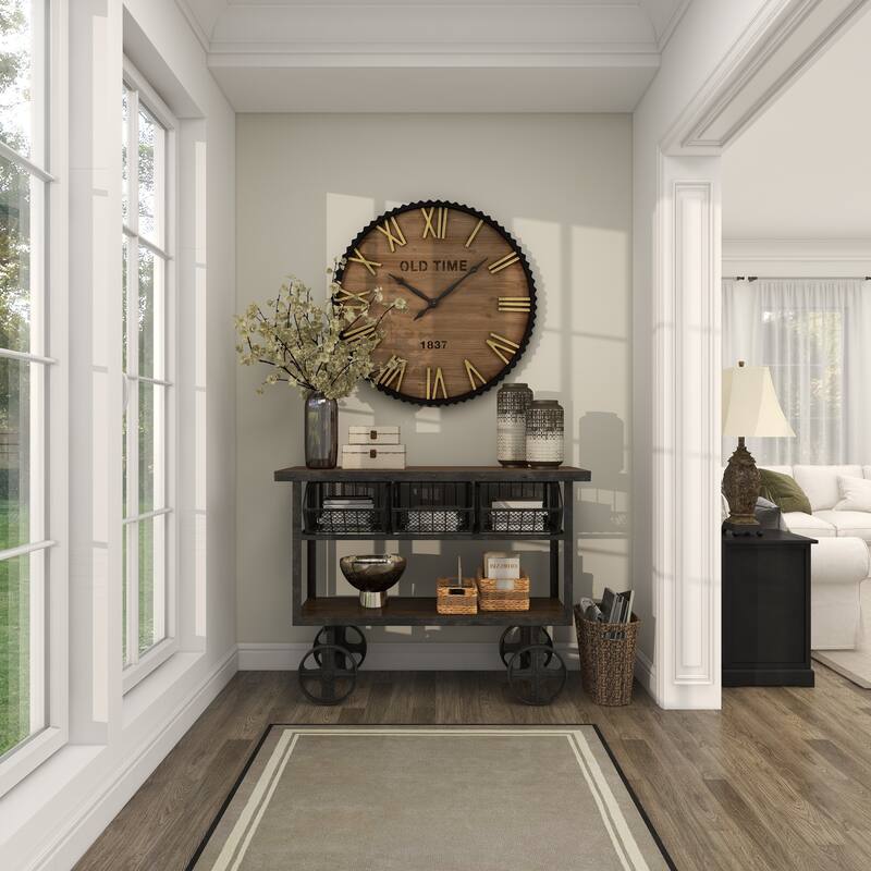 Brown Wooden Decorative Wall Clock with Gold Accents