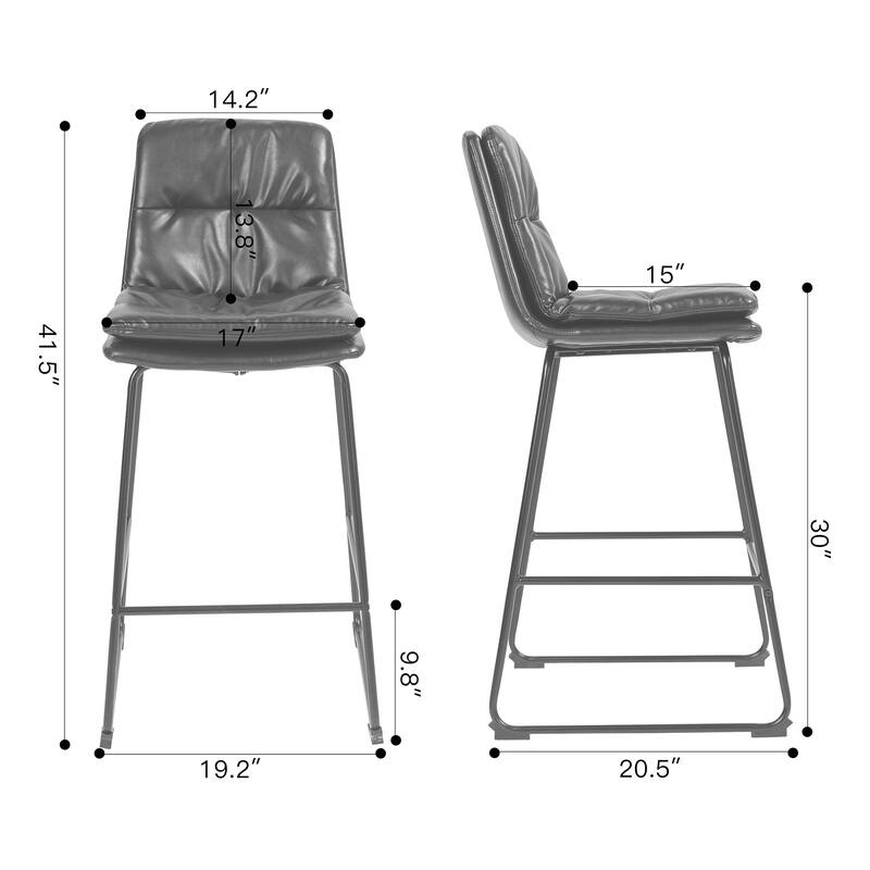 Set of 2 Bauer Brown Faux Leather Bar Stool with Black Iron Legs