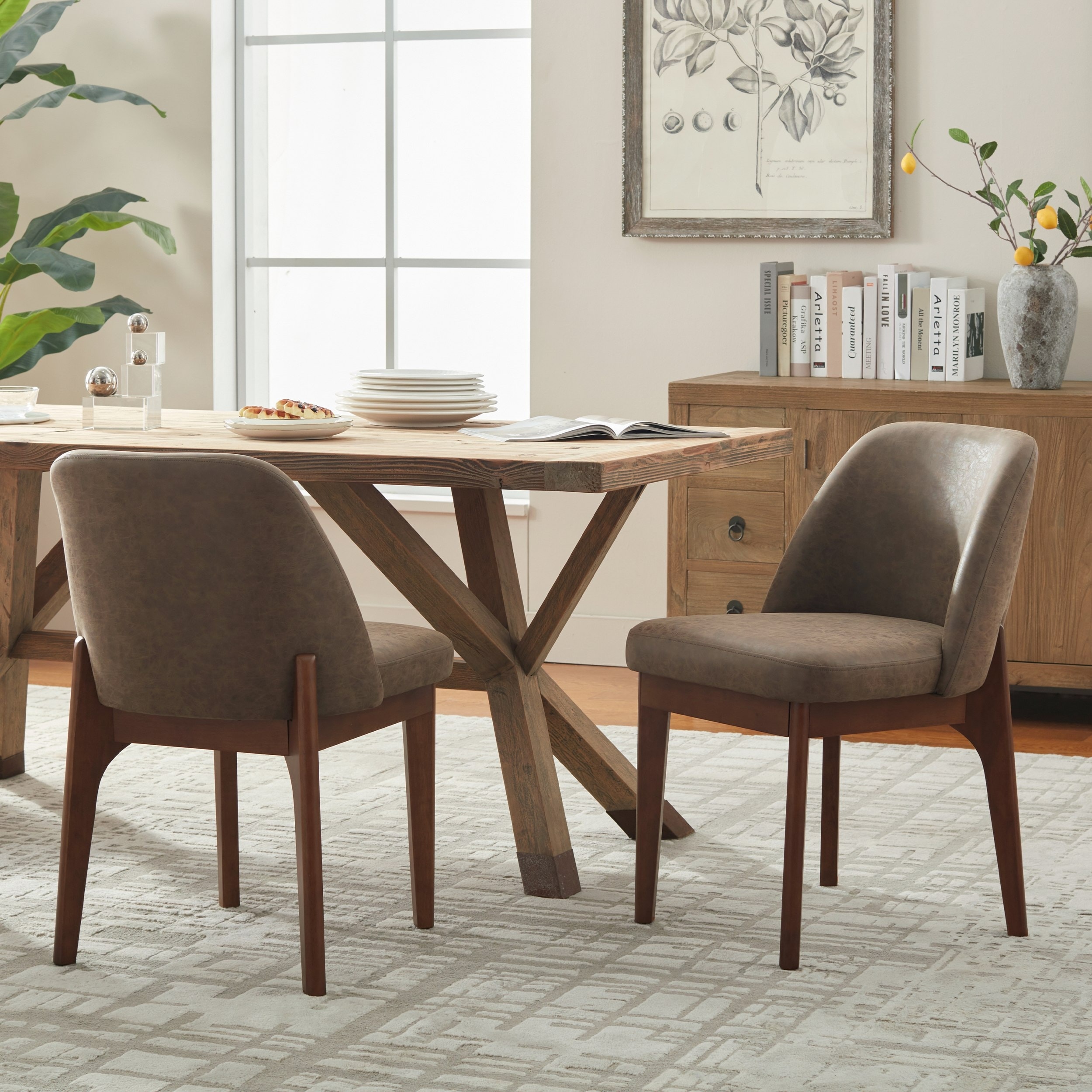 Modern Dining Chairs Set of 2/4/6 Faux Leather Kitchen Chairs with Wood Legs