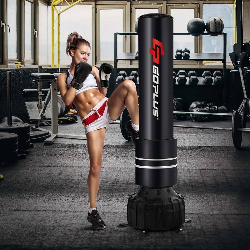 Goplus 71" Freestanding Punching Bag with 25 Suction Cups Gloves 182 - 19'' x 19'' x 71'' (L x W x H)