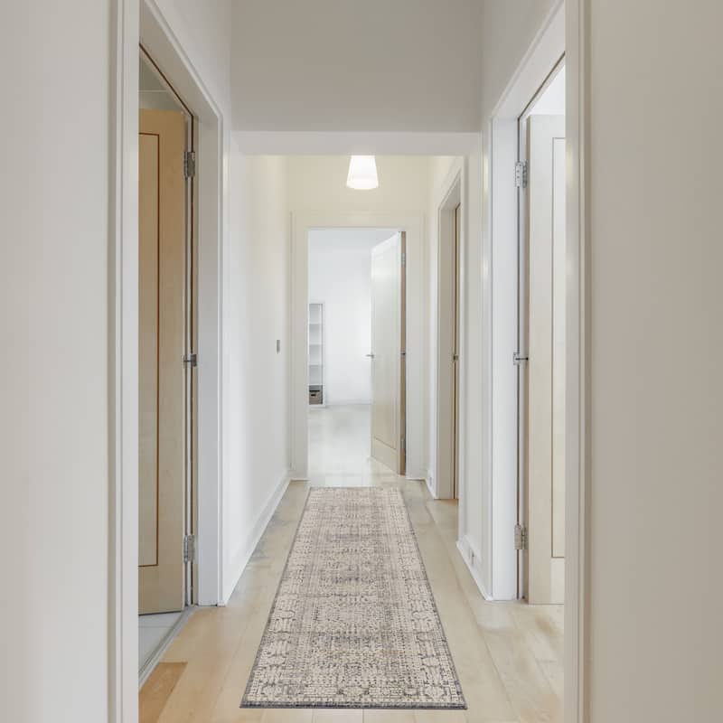 Nourison Nyle Indoor only Grey Geometric Area Rug - 2' 3" x 12' - Blue/Slate/Ivory - Runner