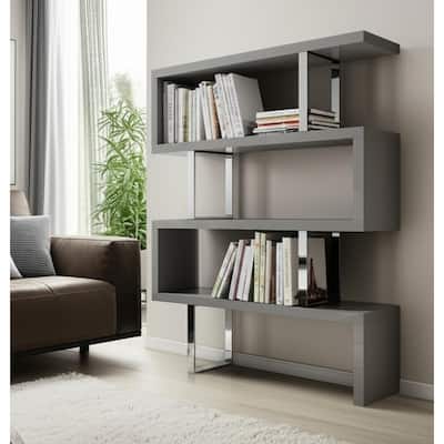 HomeRoots 67" Gray And Silver Metal and Wood Three Tier Etagere Bookcase