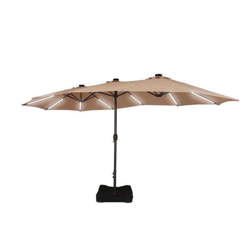 15 ft. Crank Double-sided Solar LED Ultra Lighted Outdoor Market Umbrella with Base Included