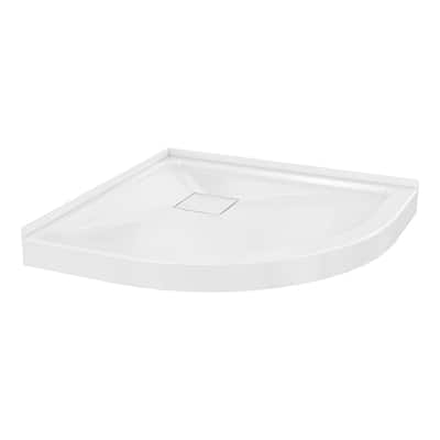 Marquette 38" X 38" Round Corner Double-Threshold Shower Pan Base With Center Drain In Glossy White - 38 x 38