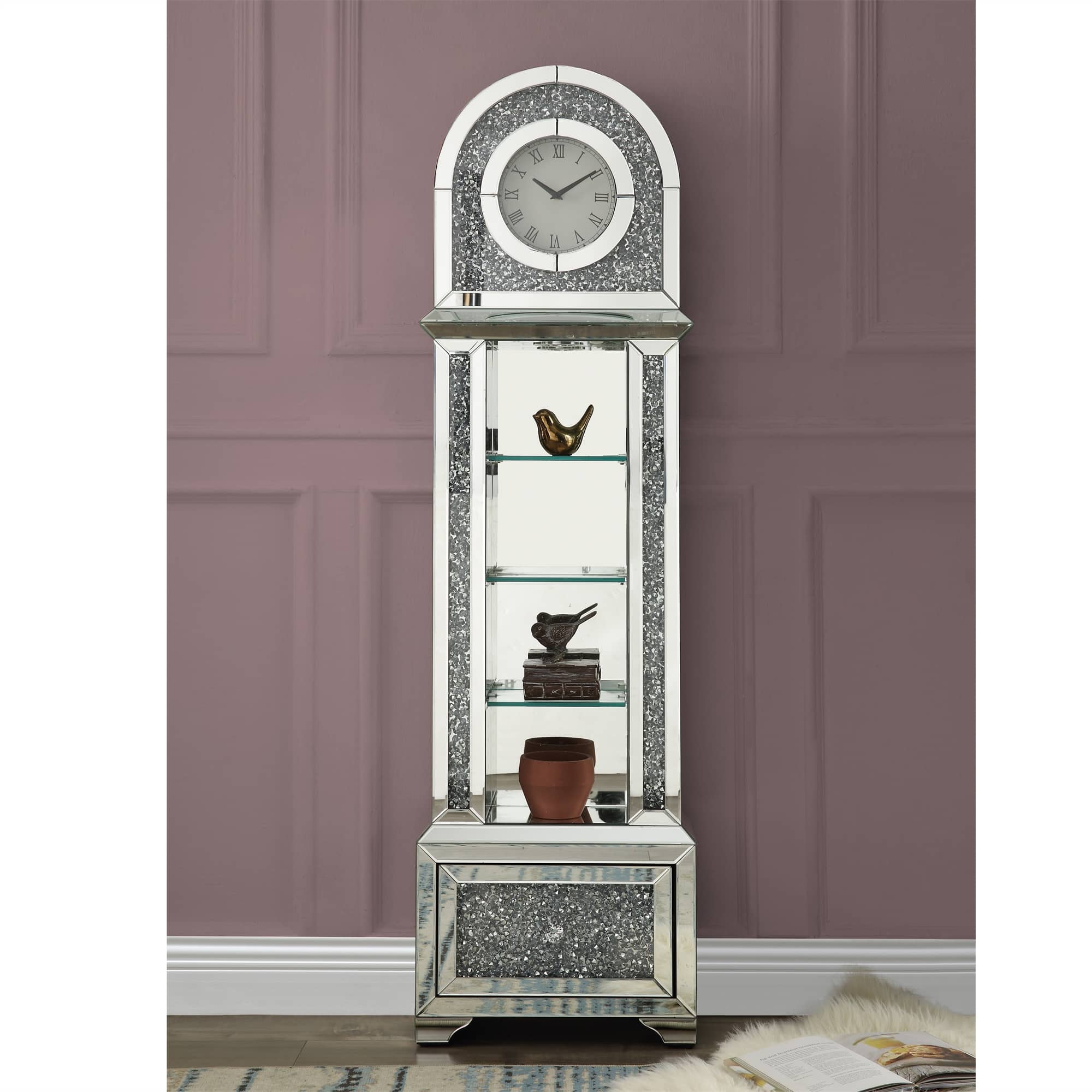 Grandfather Clock with LED Mirrored and Faux Diamonds Bed Bath