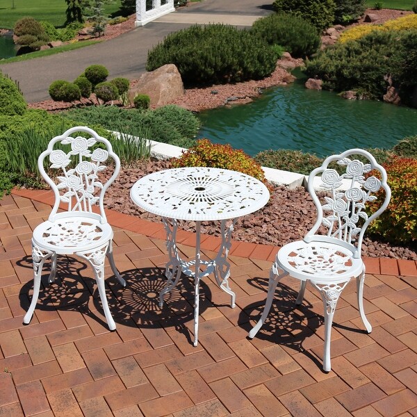 Sunnydaze 3 Piece White Flower Designed Cast Aluminum Bistro Set