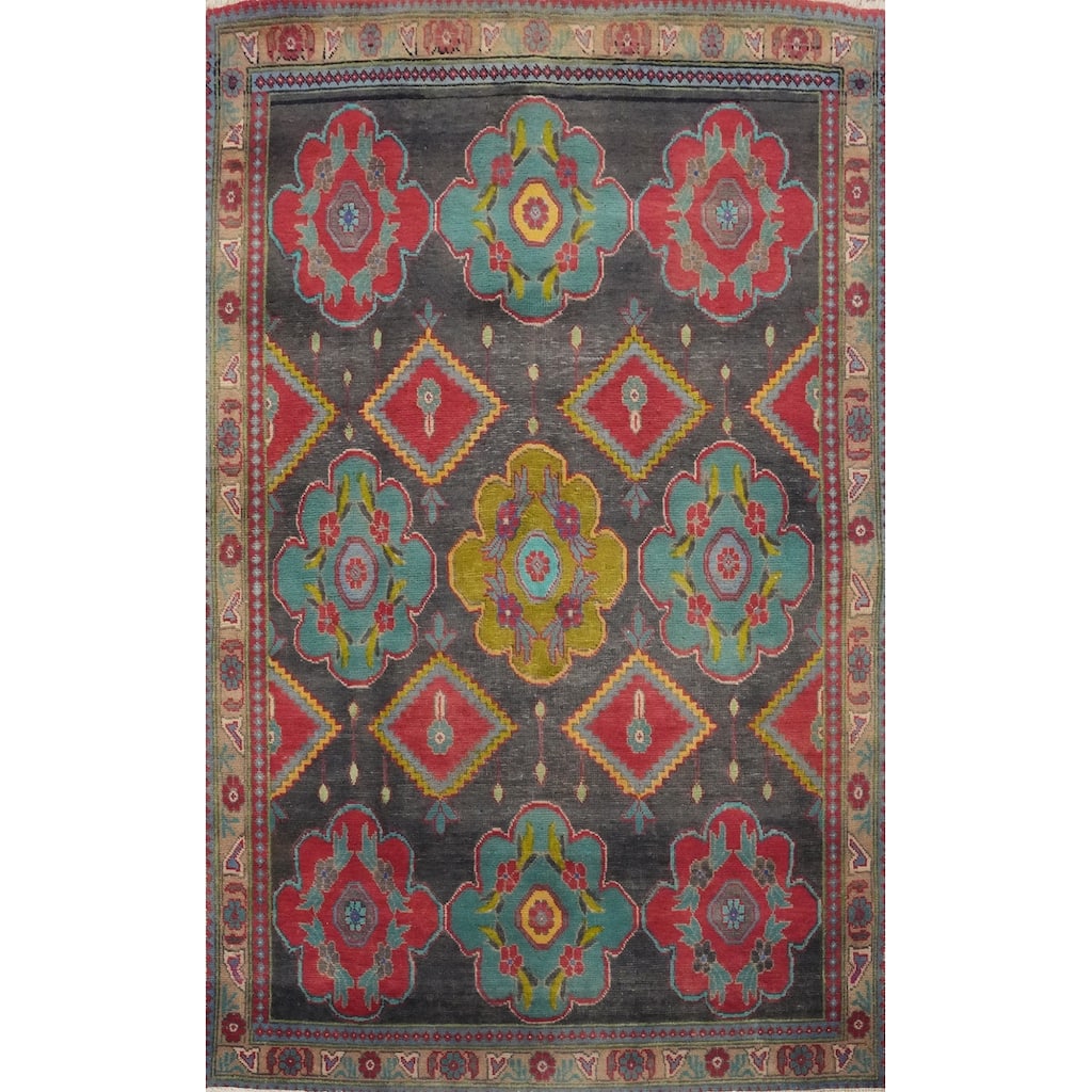 Hand Knotted Oriental 100% Wool Carpet Traditional Floral Greys & Charcoal Tabriz Area Rug - 5' 5'' X 3' 8''