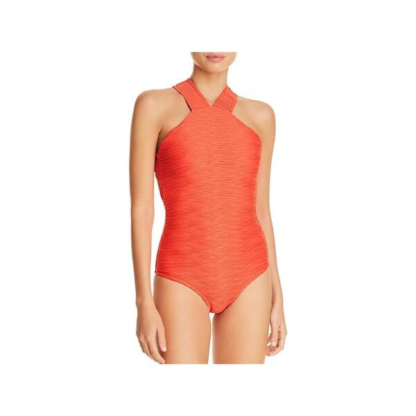 Shop Shoshanna Womens Textured High Neck One Piece Swimsuit