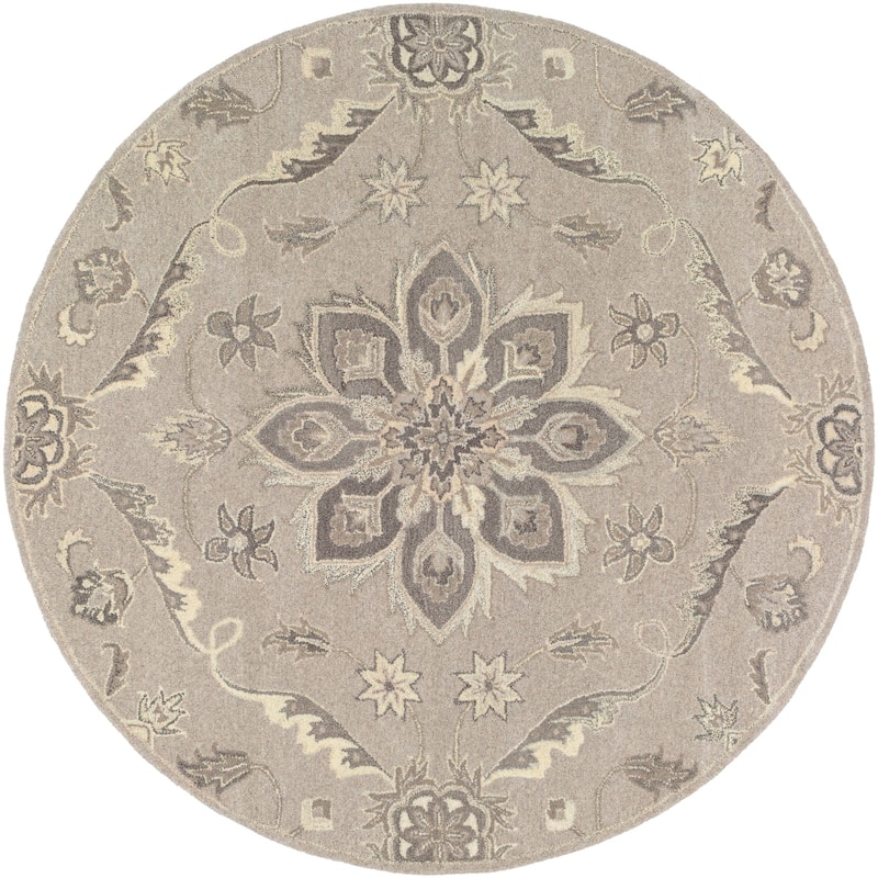Livabliss Traditional Caesar Floral & Botanical Area Rug - 6' x 6' Round - Light Grey