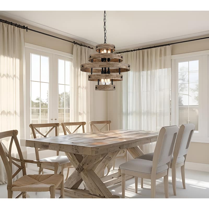 Wooden Rustic Chandelier, 6-Light Contemporary Pendant Light