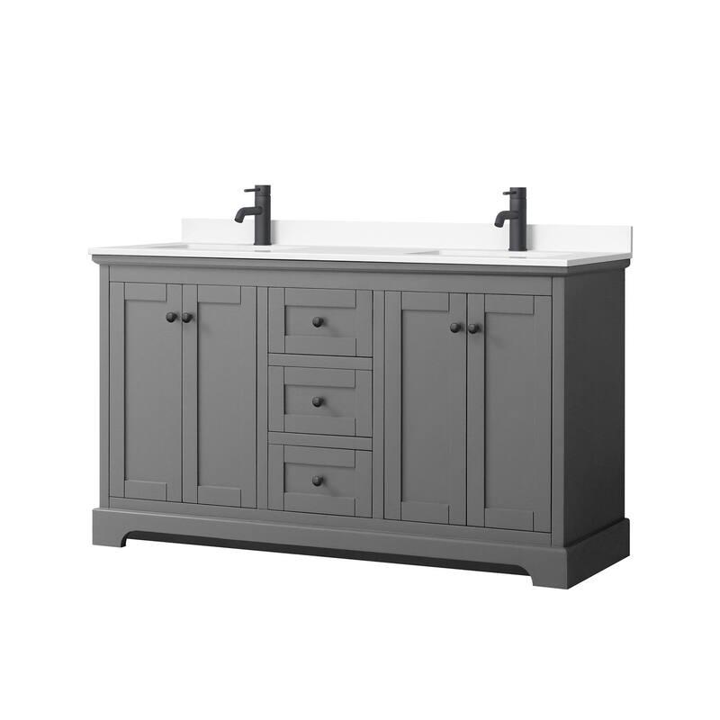 Wyndham Collection Avery 60" Free Standing Double Basin Vanity Set - Dark Gray / White Cultured Marble Top / Matte