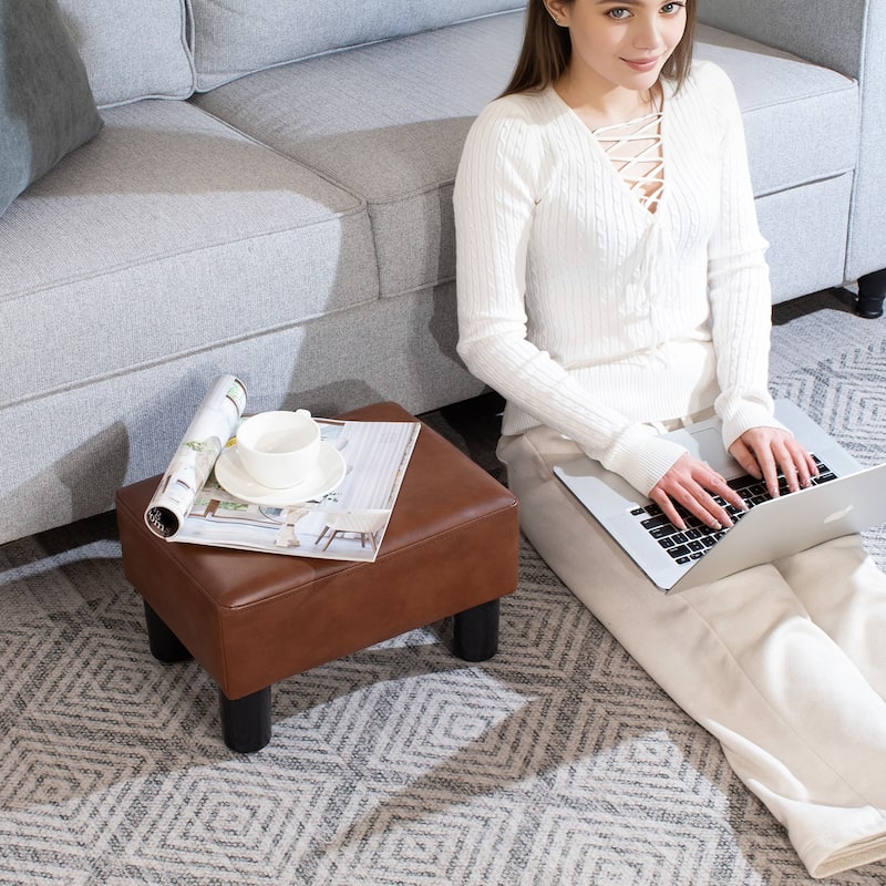 Adeco Small Rectangular Ottoman Modern PU Leather Footrest Stool Chair