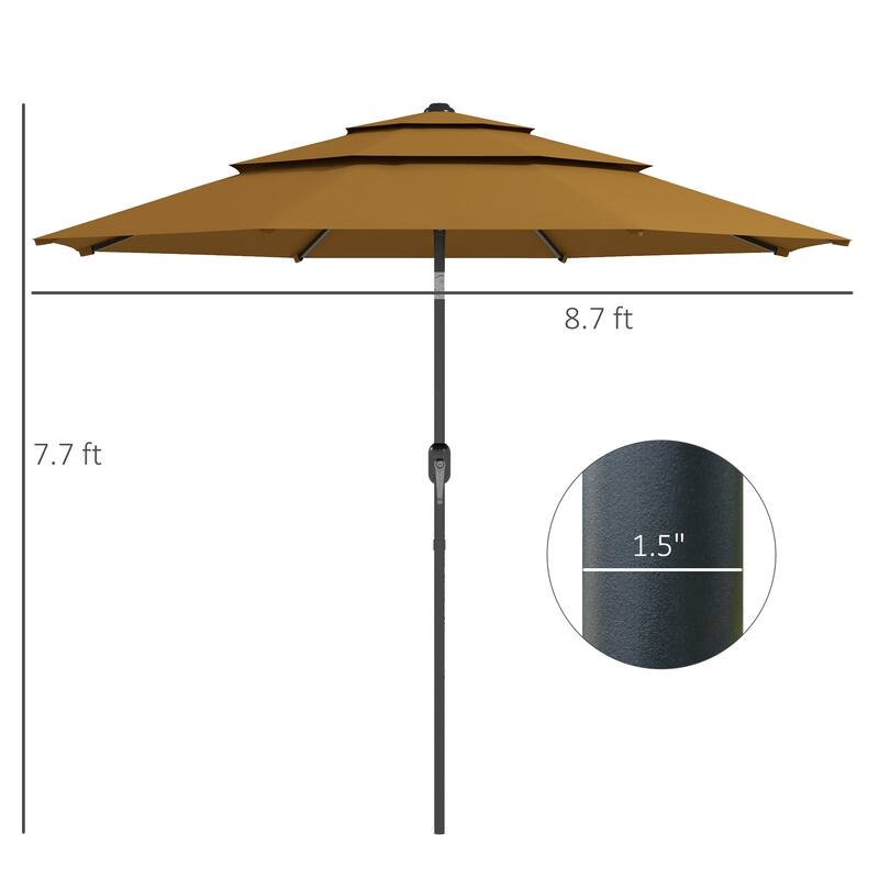 3-Tier Patio Umbrella Outdoor Sunshade with Crank, Push Button Tilt for Patio Backyard and Lawn, Tan