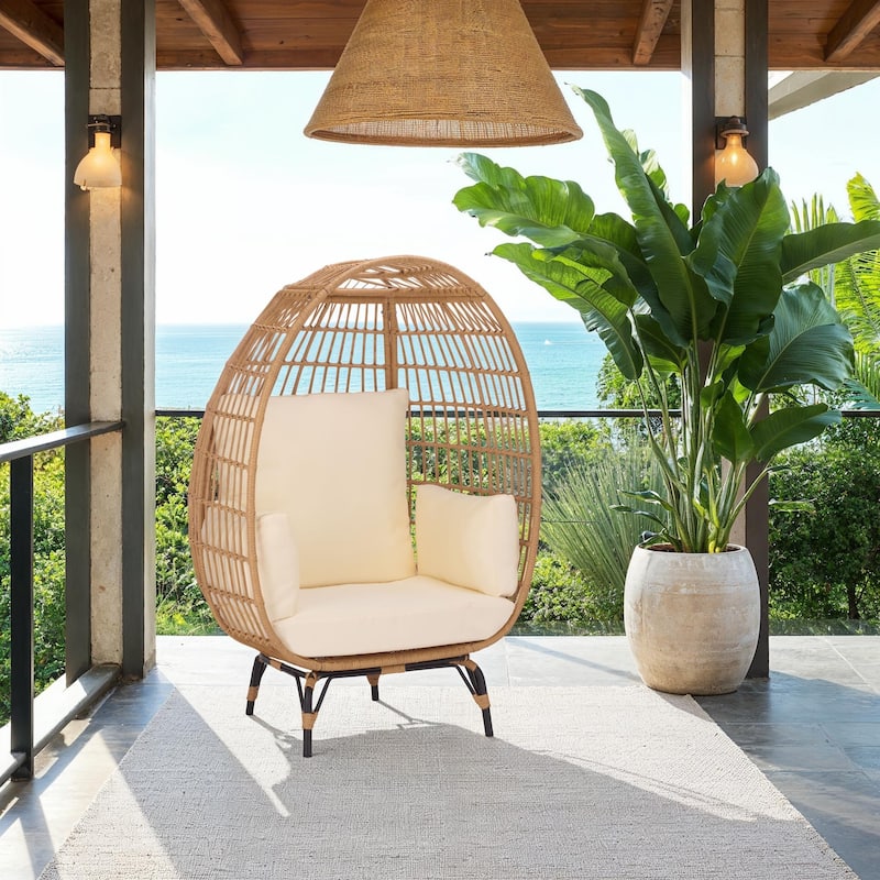 SAFAVIEH Outdoor Living Emmett Egg Chair - 40"W x 35"D x 60"H - Natural/Beige