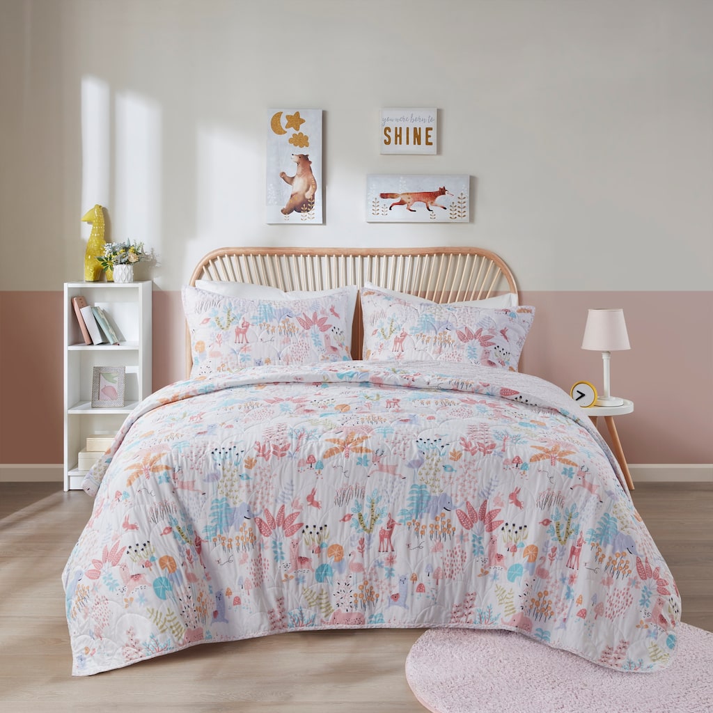 Intelligent Design Kids Iris Woodland Animals Reversible Cotton Quilt Set