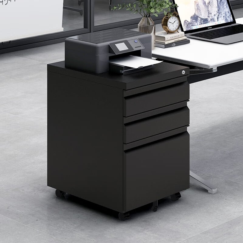 Modern 3-Drawer Mobile Filing Cabinet with Lock, Stationery Drawers and Removable Hanging Rods, for Home Office