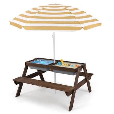 Costway 3-in-1 Kids Picnic Table Wooden Outdoor Sand & Water Table - See Details
