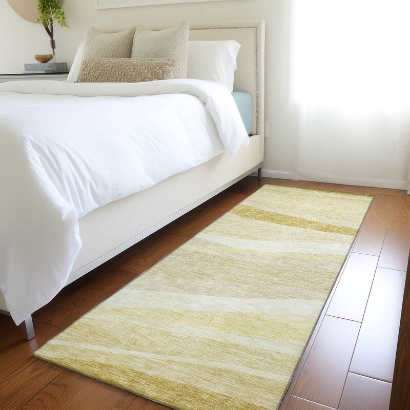 Machine Washable Indoor/ Outdoor Contemporary Deco Chantille Rug - Wheat - 2'3" x 7'6"