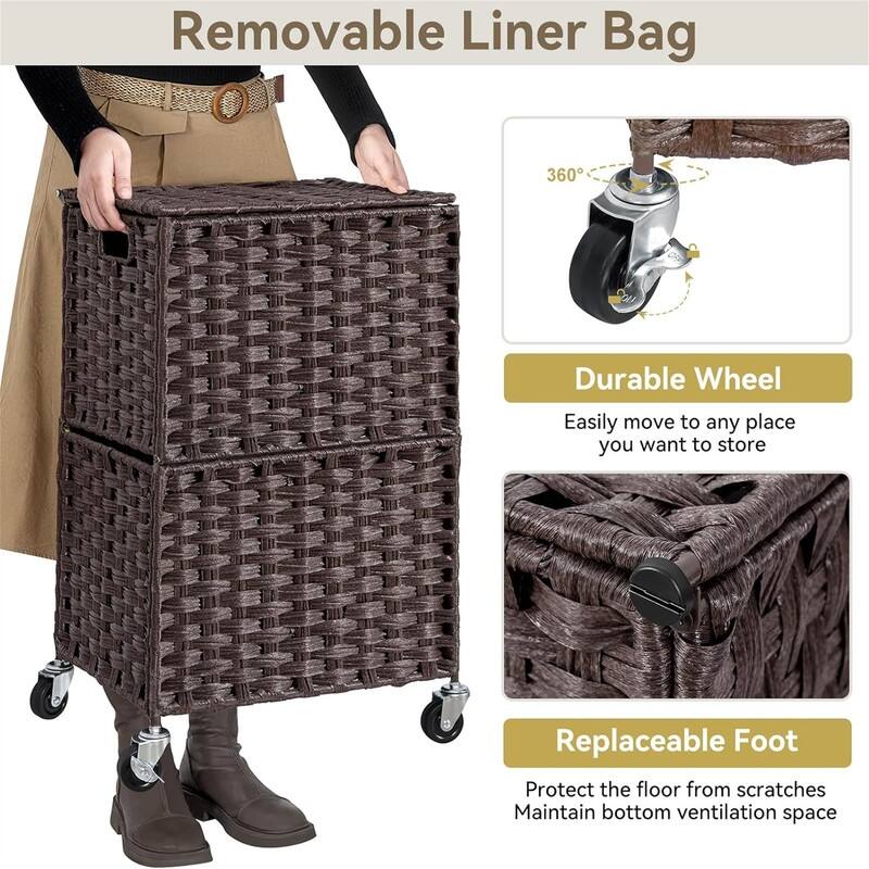 Rolling Laundry Basket with Lid - 16.9"L x 13"W x 23.6"H