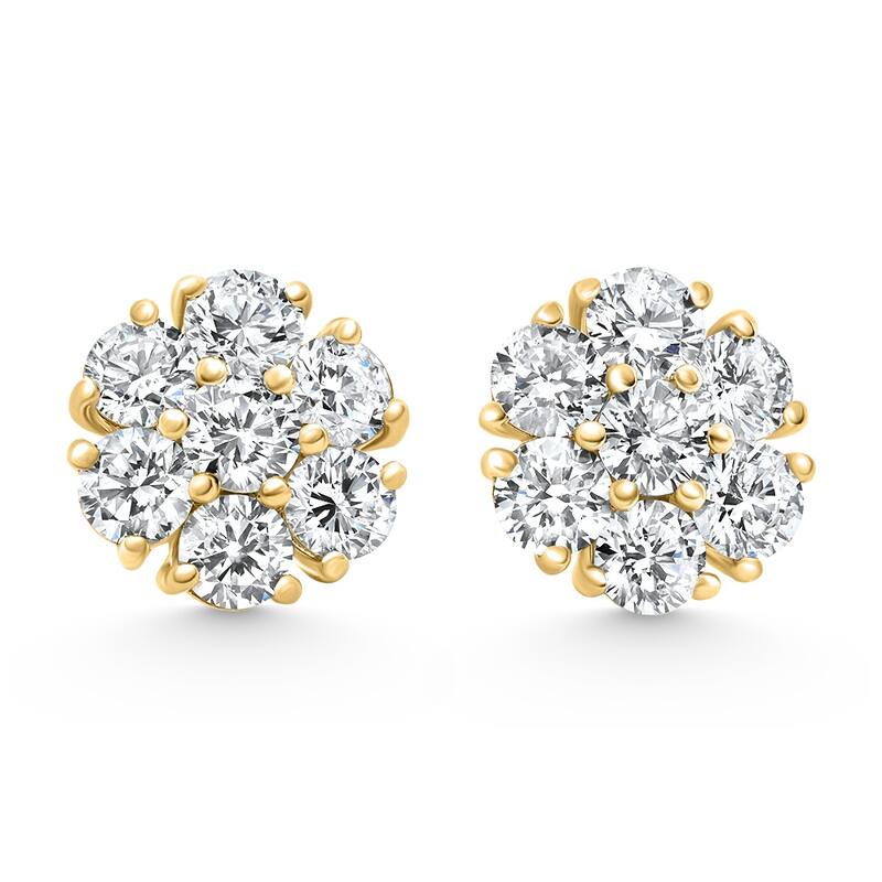Bliss Diamond 3.60Ct Diamond Cluster Pave Studs Screwback Earrings Gold Lab Grown - Yellow