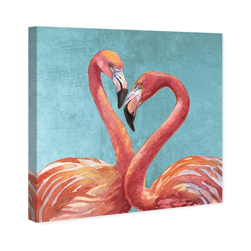 Wynwood Studio Canvas Animals Flamingo Love Blue and Teal Tropical Wall Art Canvas Print - Blue, Orange