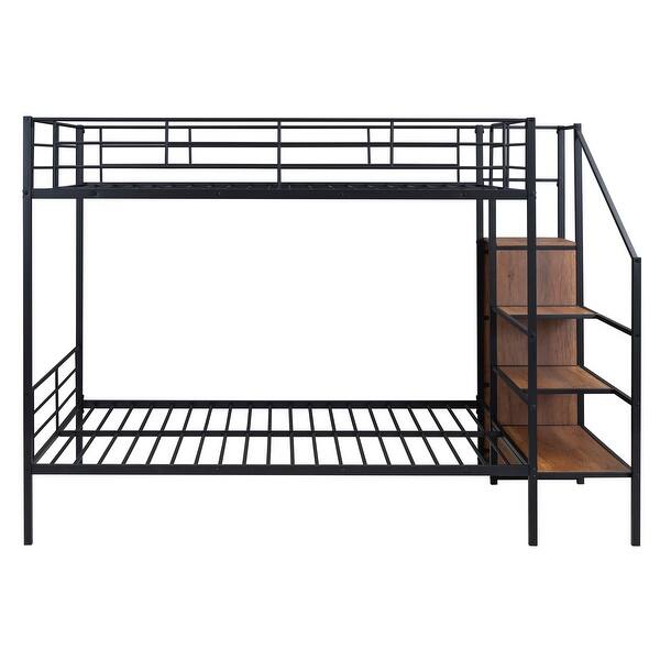 slide 2 of 22, Full Metal Bunk Bed with Storage Ladder & Wardrobe - Modern Design Black