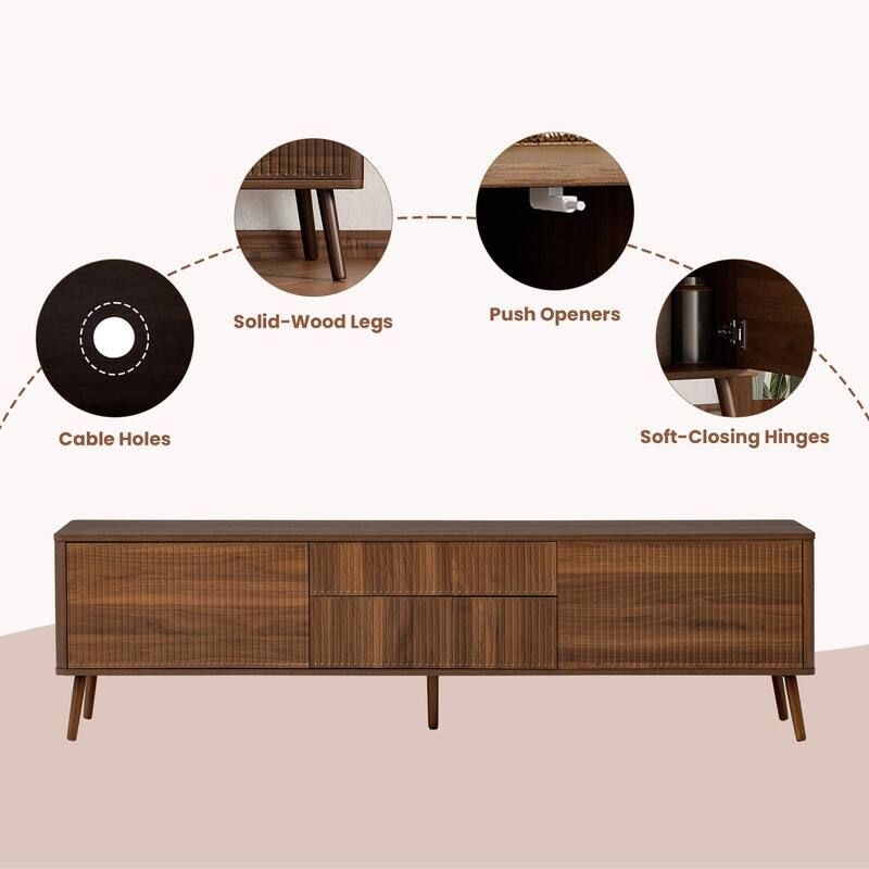 70" Fluted TV Stand with Storage Drawers & Cabinets for TVs up to 80"