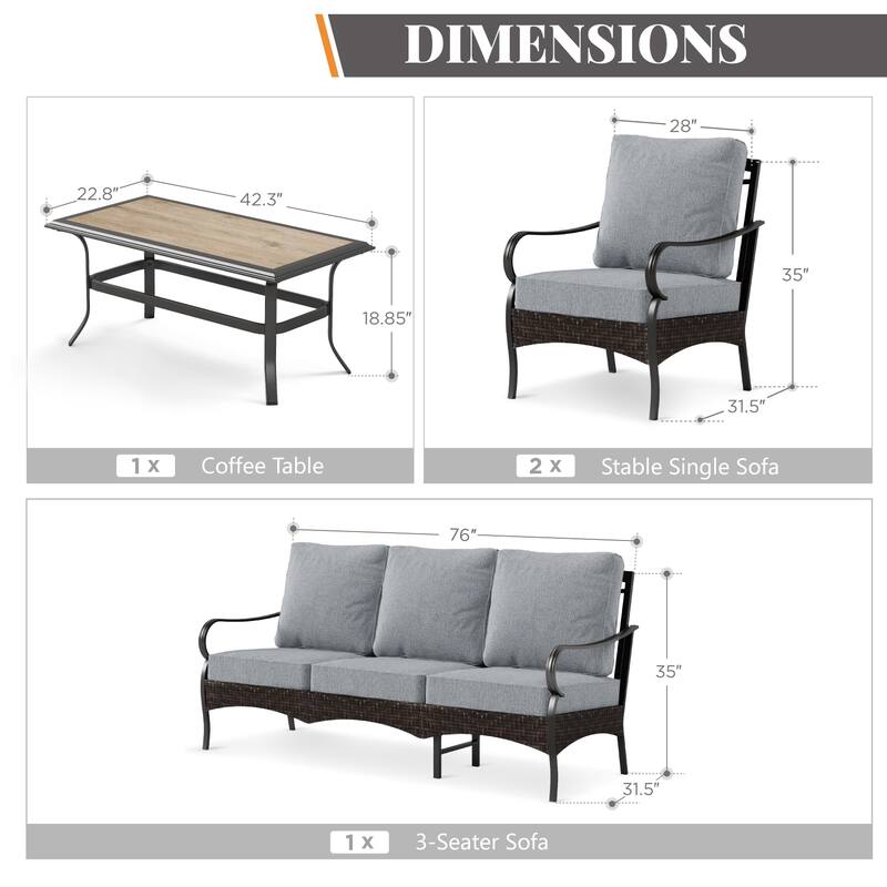 MAISON ARTS 4-Piece Rattan Wicker Patio Furniture Set with Swivel Chairs, Metal Frame & Coffee Table for Outdoor Spaces