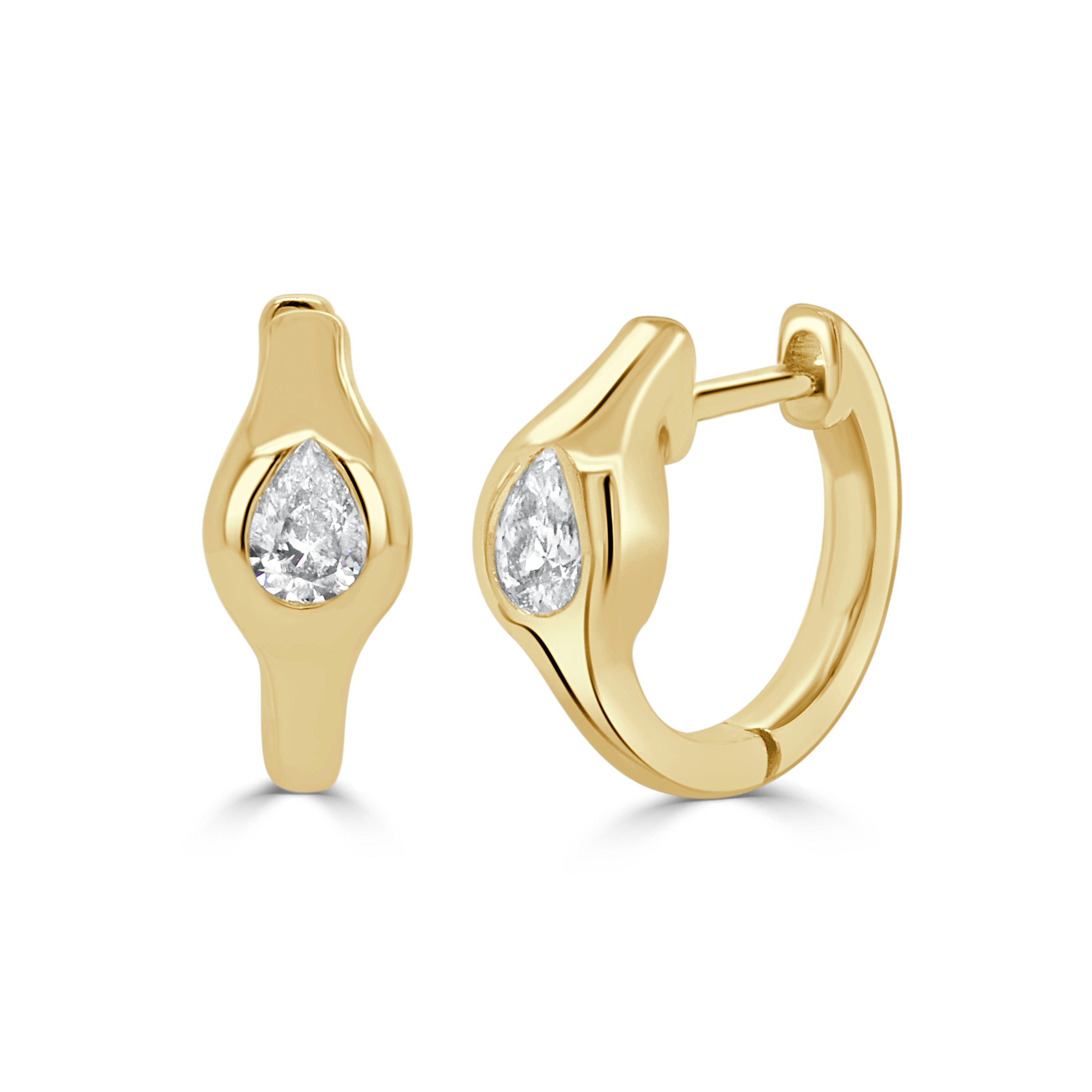 Joelle Collection 14K Yellow Gold Pear Shape Diamond Huggie Earrings