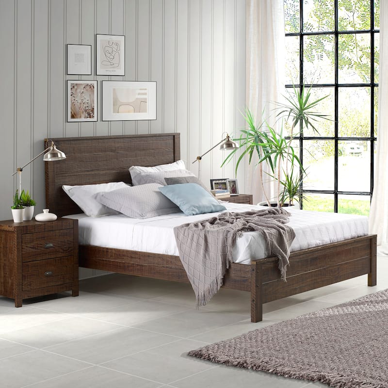 Twin Size Solid Wood Panel Bed with Headboard and Under-Bed Storage
