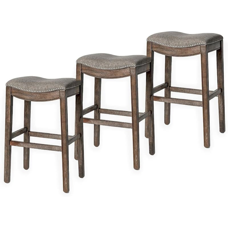 Maven Lane 31" Adrien Saddle Kitchen Bar Height Stool - N/A - Set of 3 - Walnut