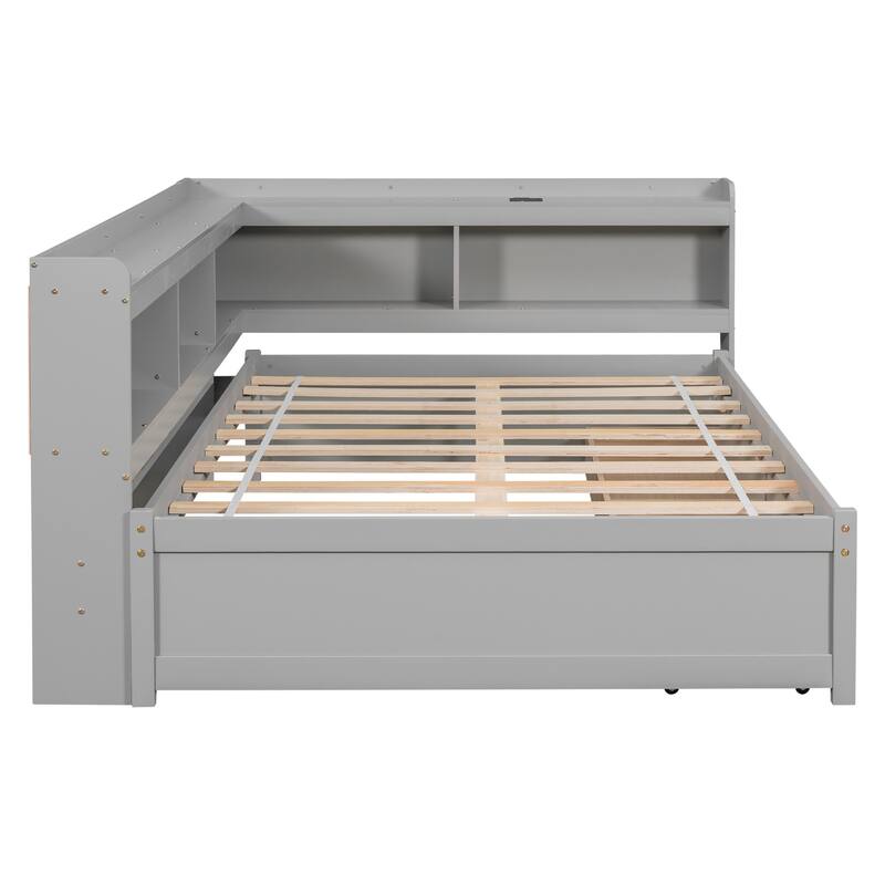 Bed with L-shaped Bookcases, Drawers