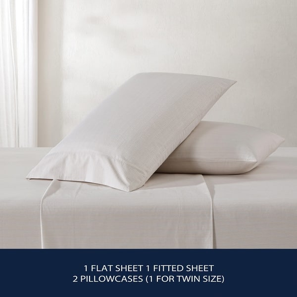 Nautica Cotton Percale Deep Pocket Bed Sheet Sets - Queen - Penny Pinstripe Brown