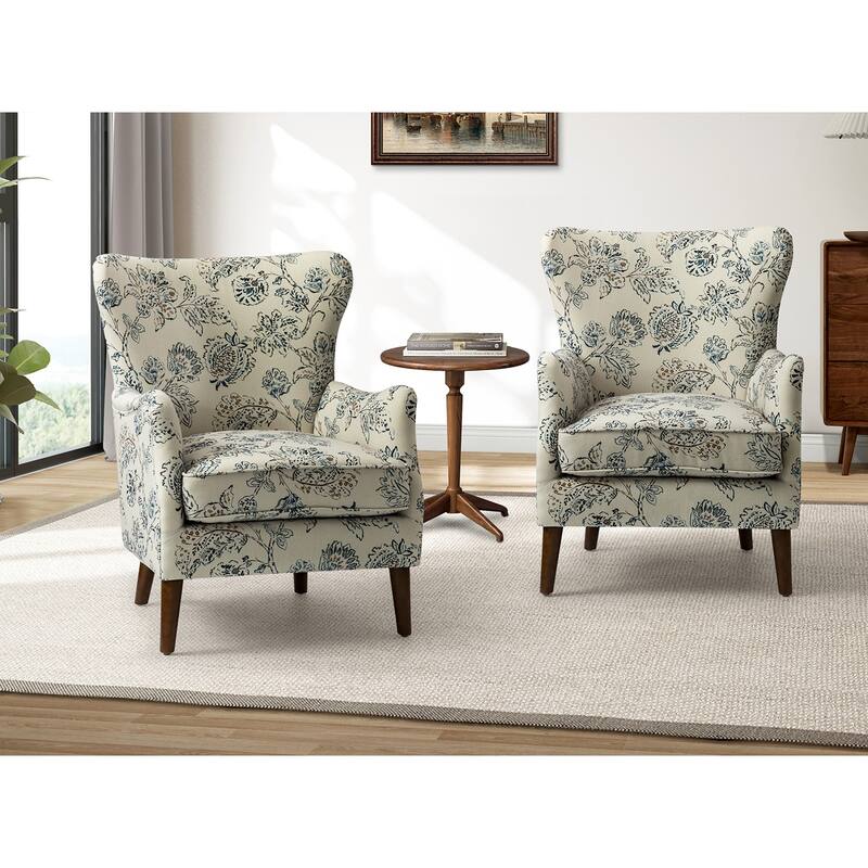 Nikolaus Armchair with Floral Fabric Pattern Set of 2 by HULALA HOME