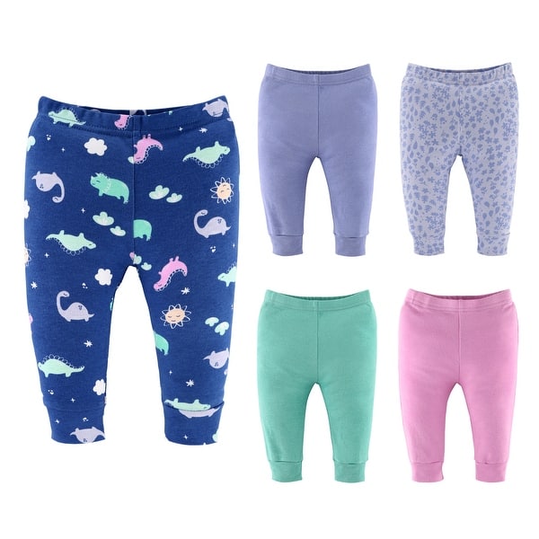 slide 1 of 1, The Peanutshell Dino Girl Baby Pants for Girls, 5-Pack