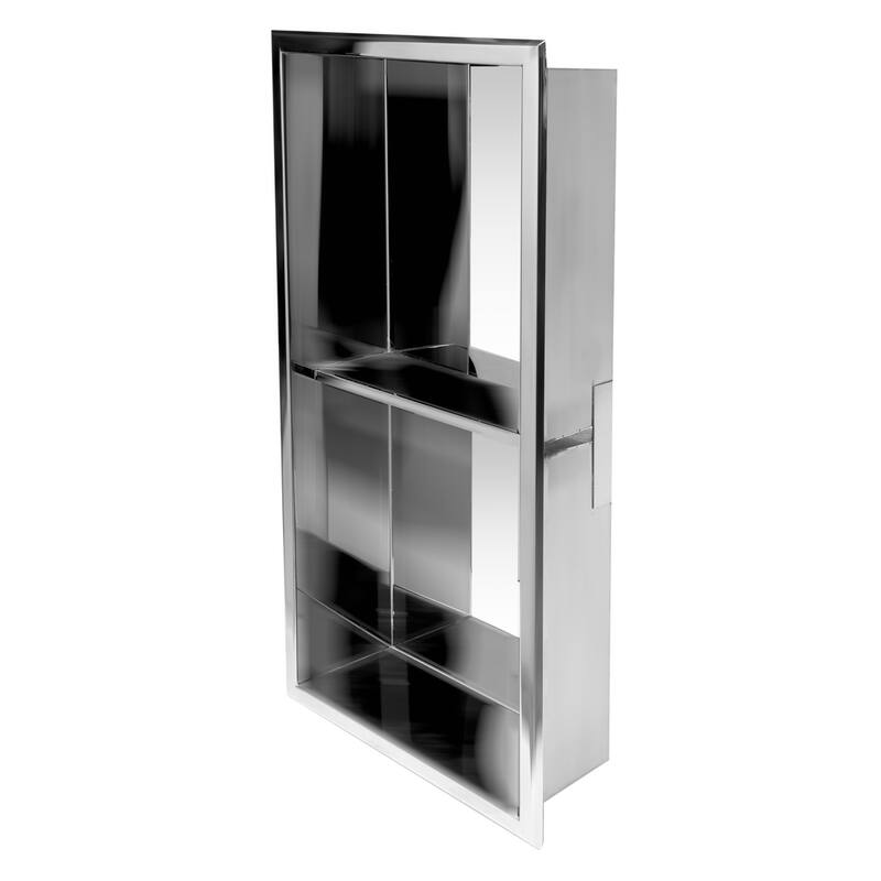 ALFI brand 12 x 24 Polished Stainless Steel Vertical Double Shelf Bath Shower Niche - Grey