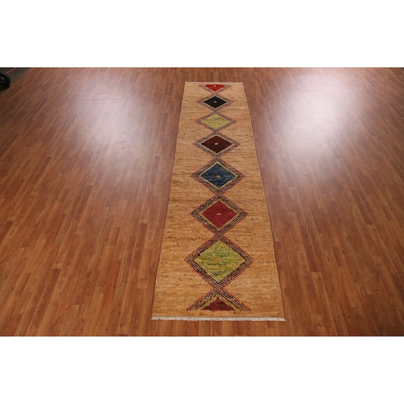 Moroccan Oriental Runner Rug Hand-Knotted Wool Carpet - 3'2" x 12'8"