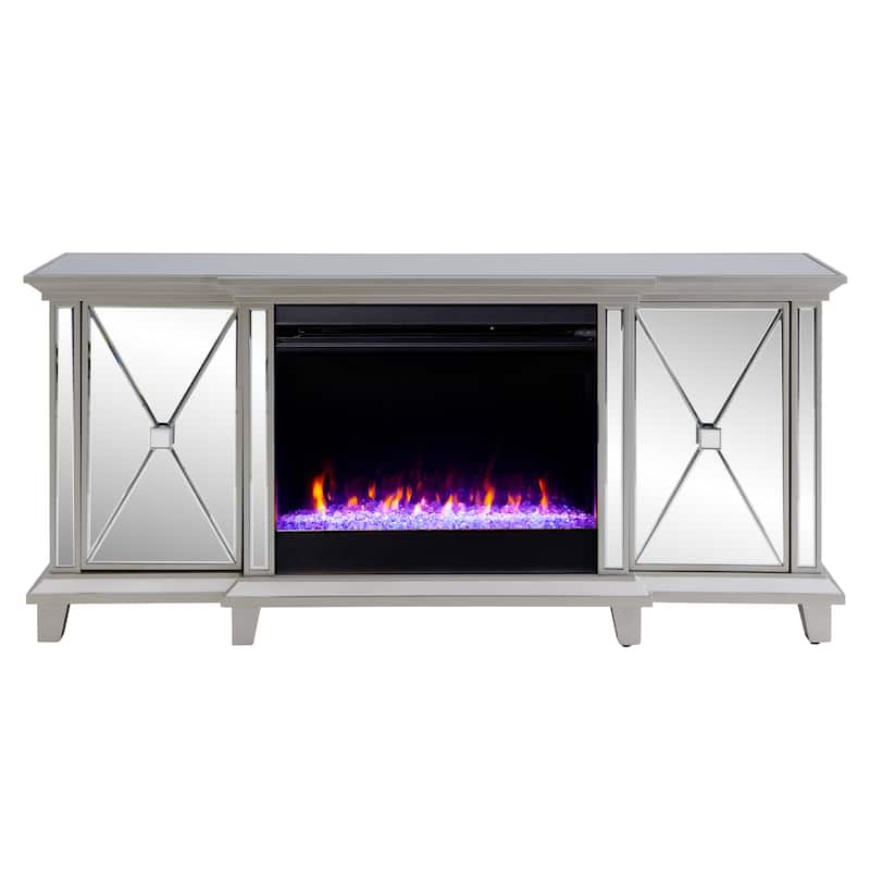 SEI Furniture Mirrored Media TV Stand with Color Changing Fireplace Insert for TV's up to 62"