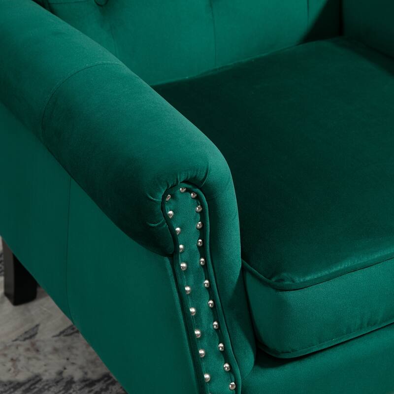Tufted High Back Chair Living Room Wood Frame Armchair