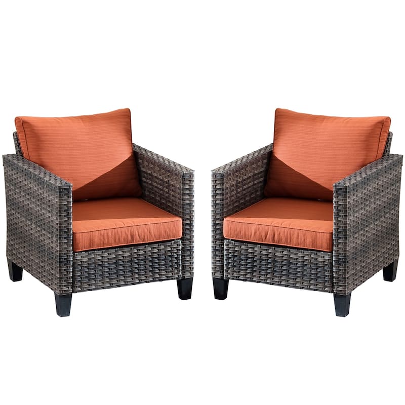 OVIOS Outdoor Patio Wicker Conversation Chairs Set - Red/Orange