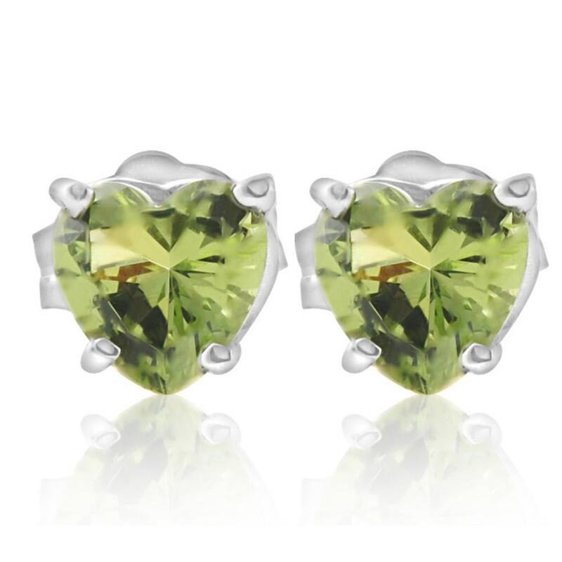 1ct Heart Shape Peridot Studs Solid White Gold