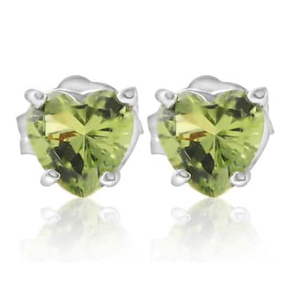 1ct Heart Shape Peridot Studs Solid White Gold