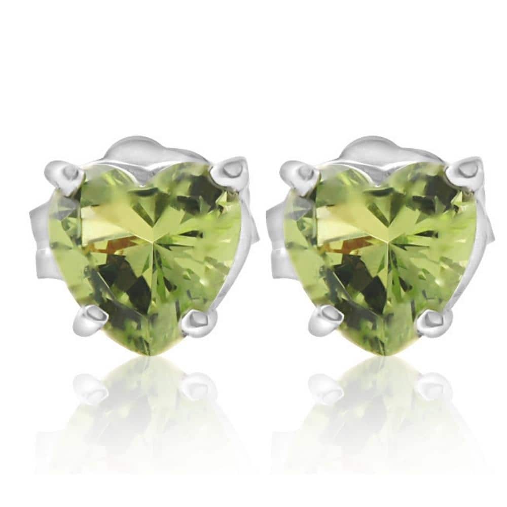 1ct Heart Shape Peridot Studs Solid White Gold