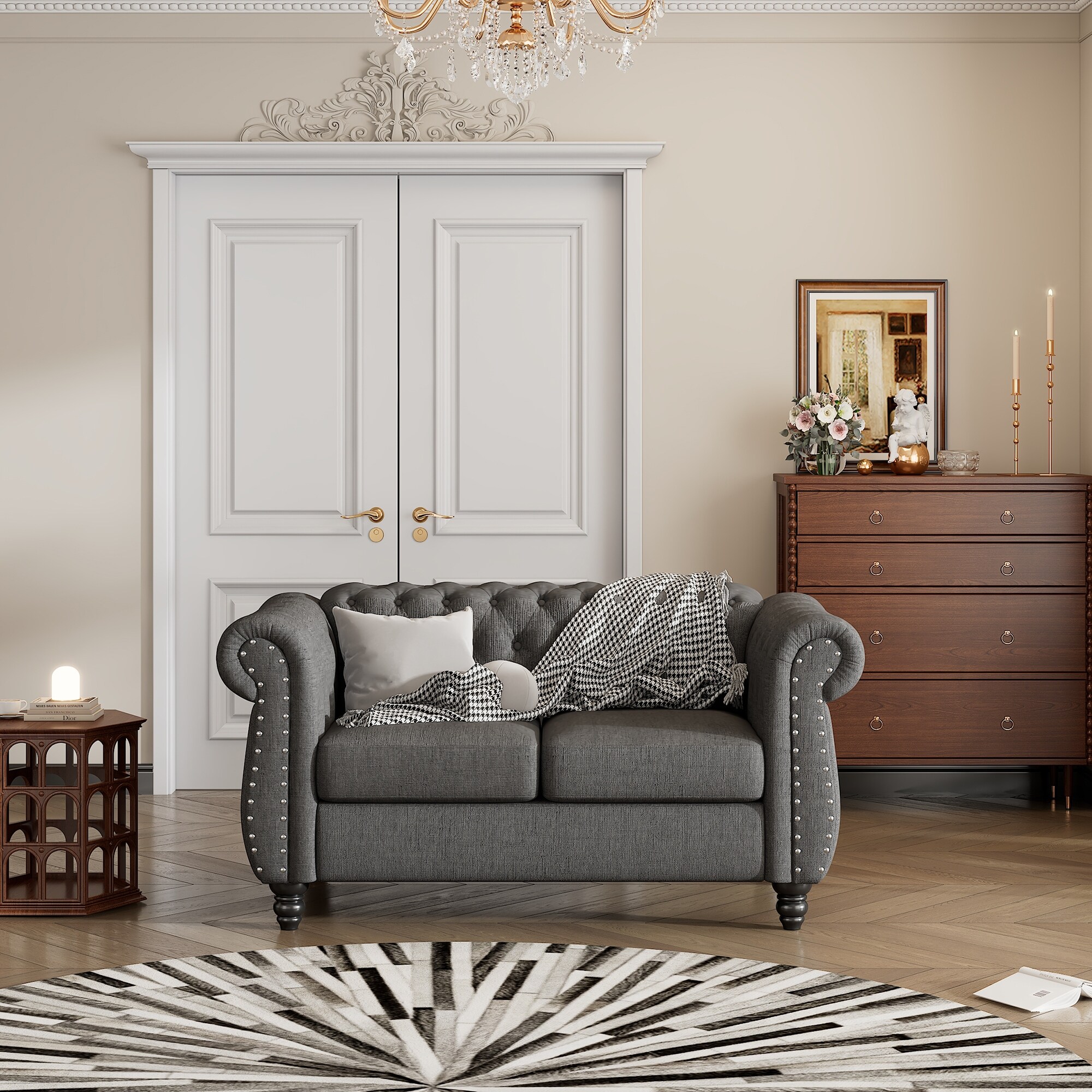 60 inch Dutch Plush Upholstered Loveseat Sofa Retro Button Tufted