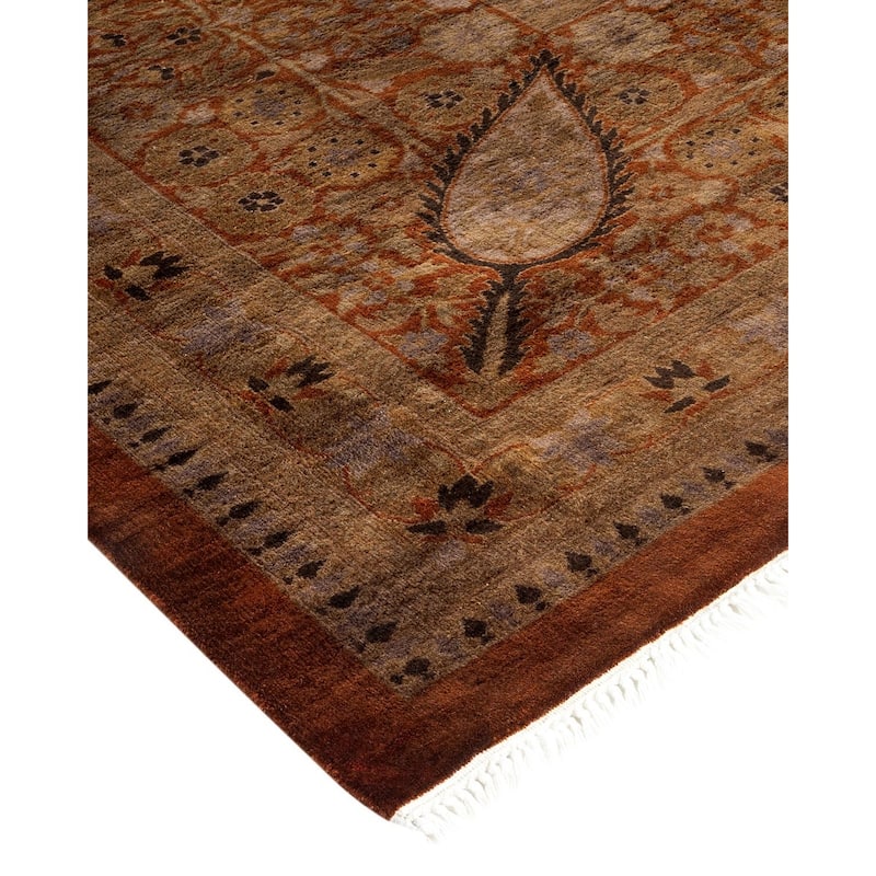 Overton Hand Knotted Wool Vintage Inspired Modern Contemporary Overdyed Brown Area Rug - 10' 1" x 13' 10"