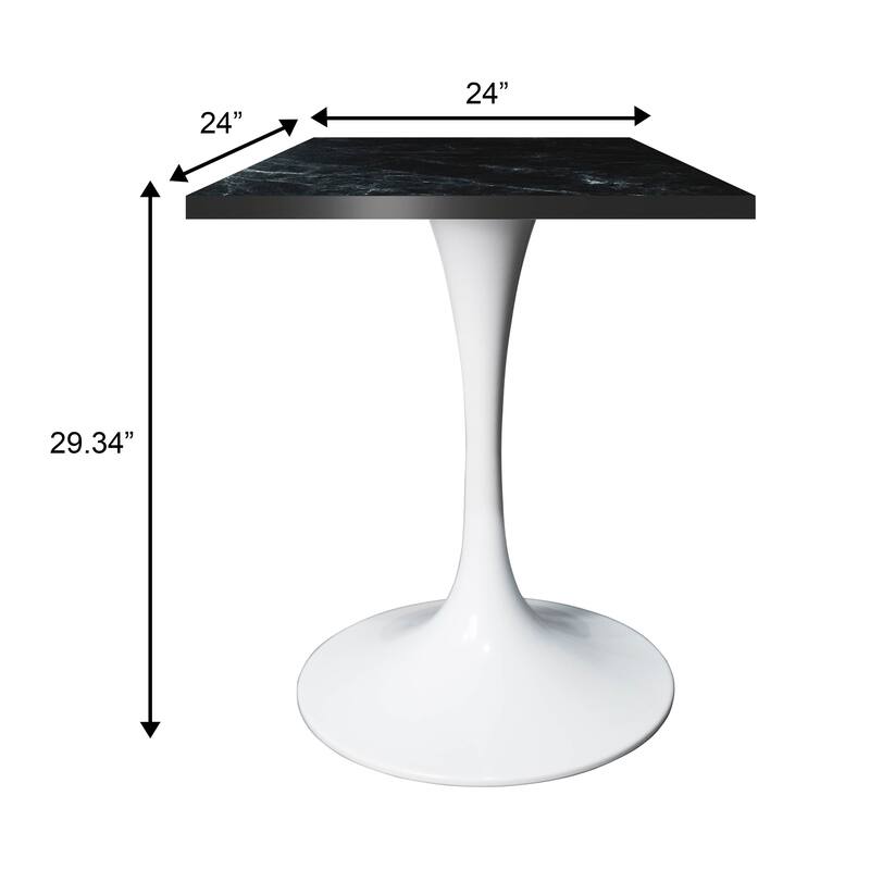 Verve 24 in. Wide Dining Table Square MDF Wood Tabletop in White Stainless Steel Pedestal Base Accent Kitchen Table